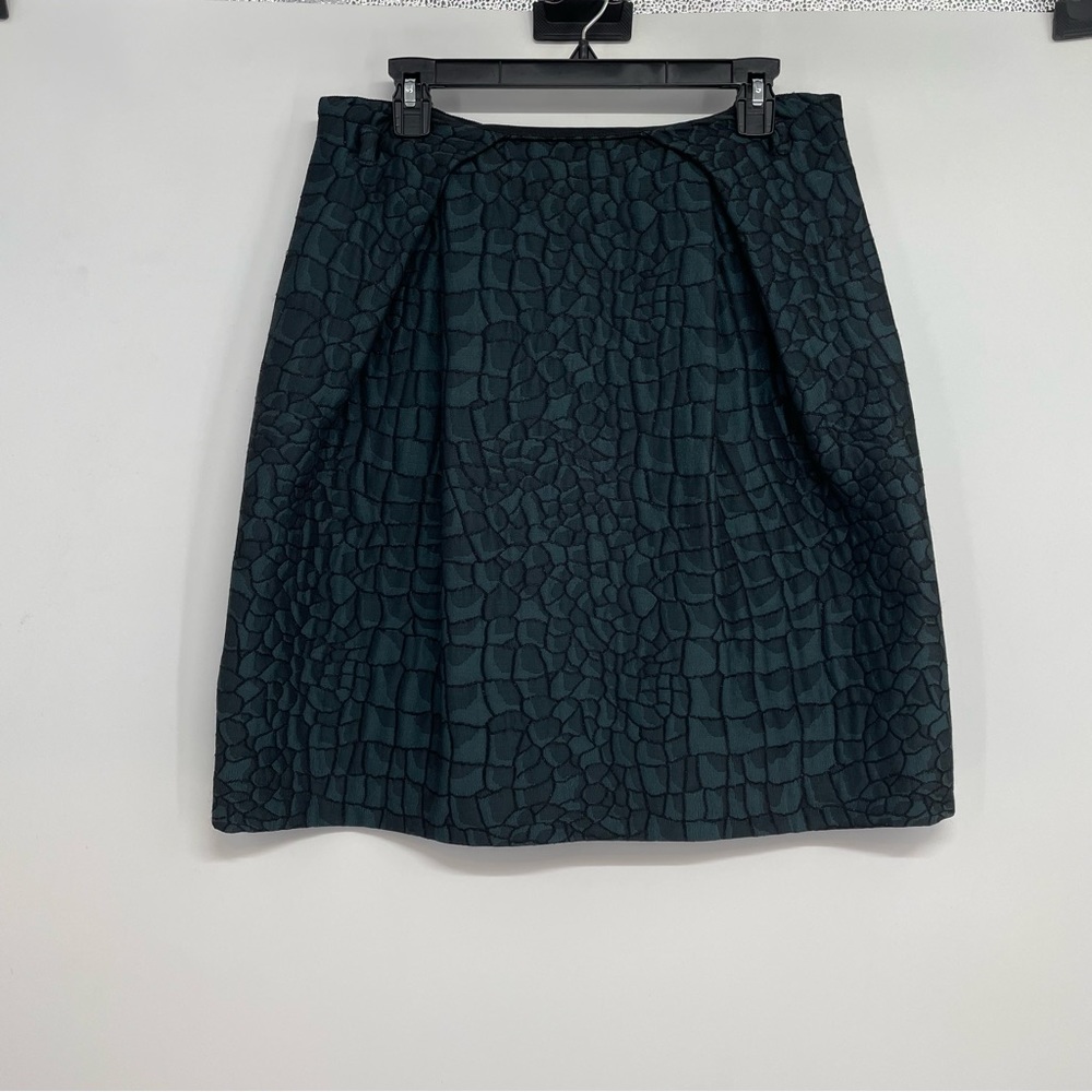 Moschino Wool Chic Mini Skirt Women’s 12 Metallic Green Pleated Croc Pattern - Picture 2 of 13